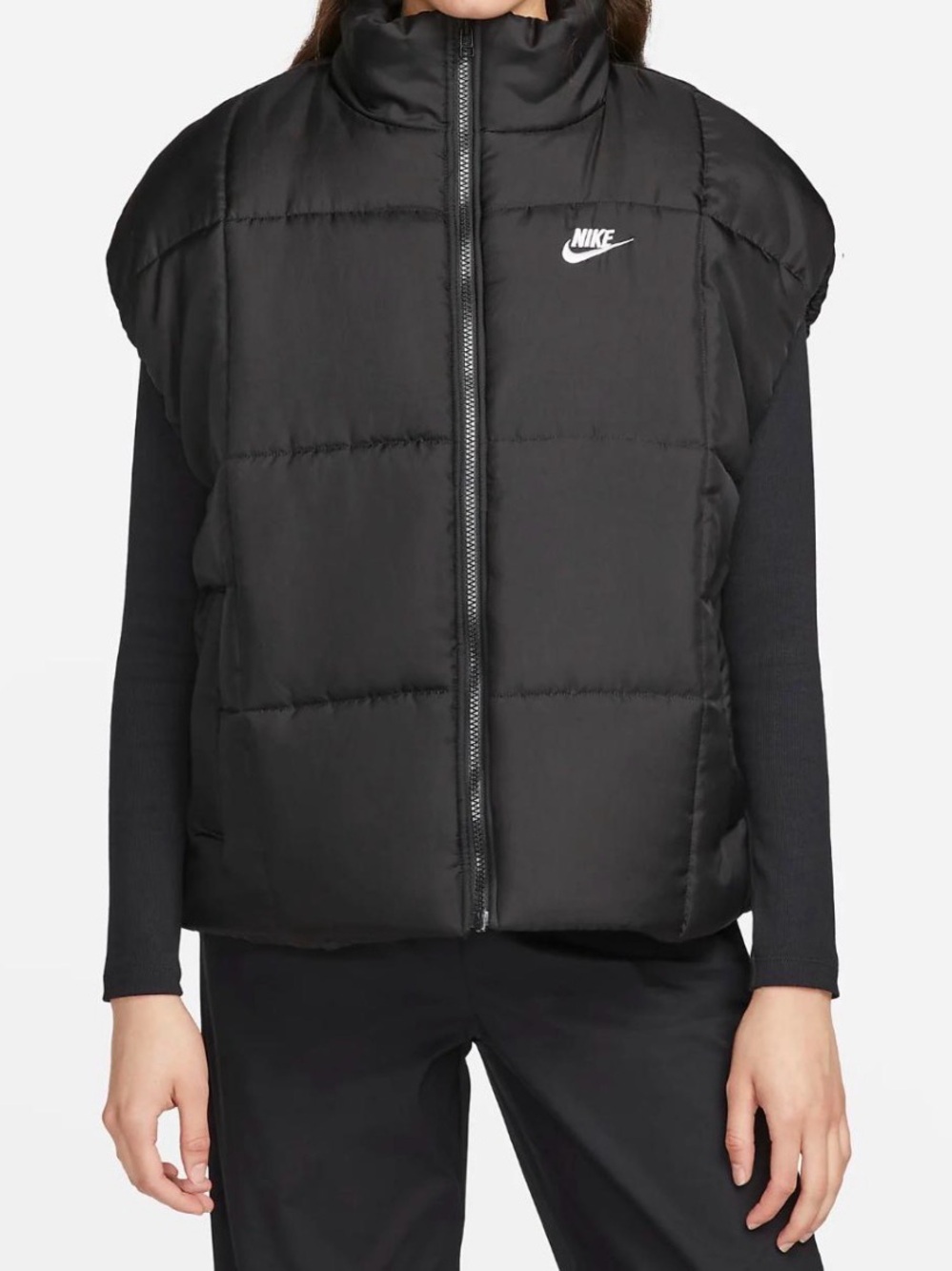 Nike Black Quilted Puffer Vest with Stand Collar